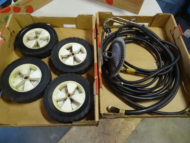 Misc lp hoses. Lawn mower wheels. ...