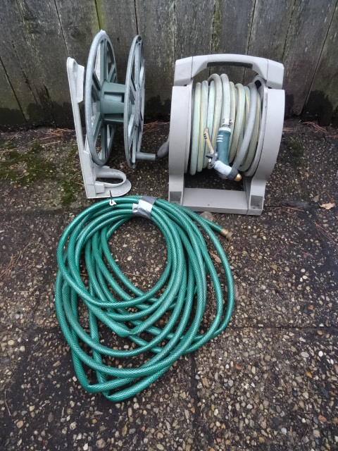 2 wall mount garden hose reels with hose