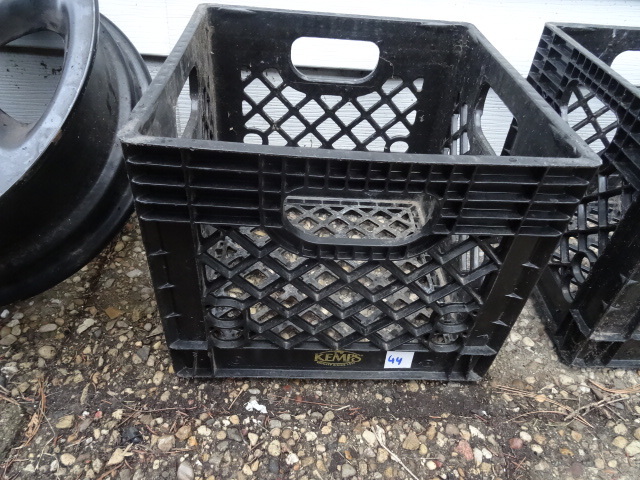 Heavy duty plastic milk crate.