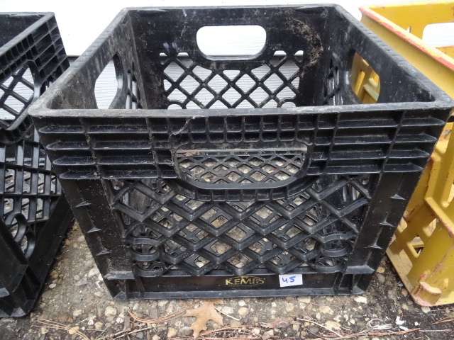 Heavy duty plastic milk crate.
