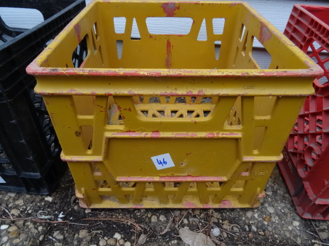 Heavy duty plastic milk crate.