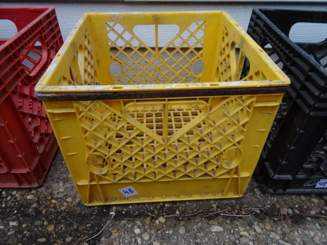Heavy duty plastic milk crate.