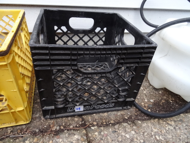 Heavy duty plastic milk crate.
