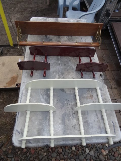 3 vintage wood wall hanging racks