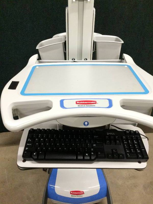 lot 50 image: WOWOW Retails NEW $4000 This is the Ergotron of Your FANTASIES Powered Light Up Rubbermaid Adjustible Sit Or Stand Computer Laptop  Cart - Comes With Everything You See Super Condition
