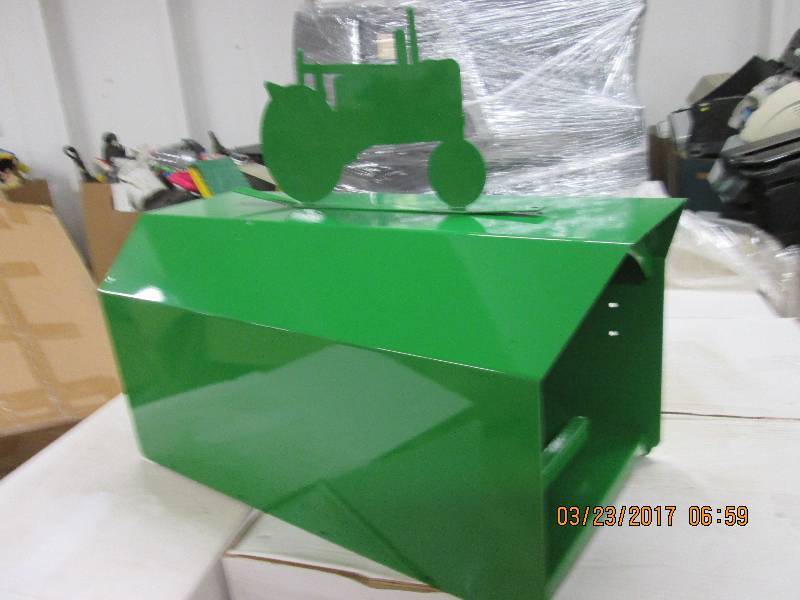 1 big green mail box with tractor t...