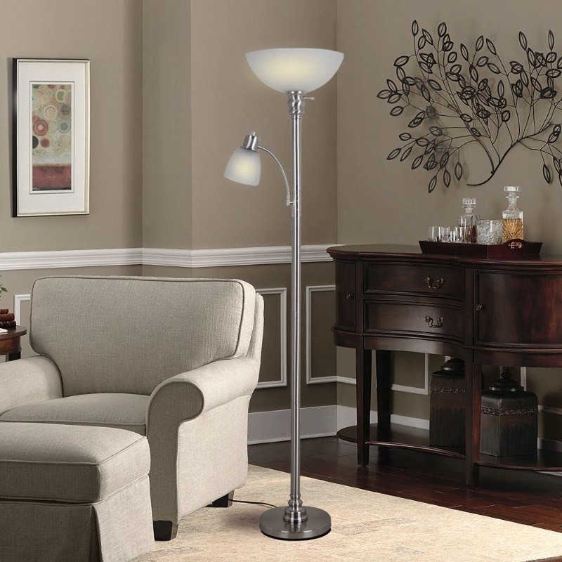 lot 15 image: Hampton Bay 70 in. Brushed Nickel Mother Daughter Floor Lamp