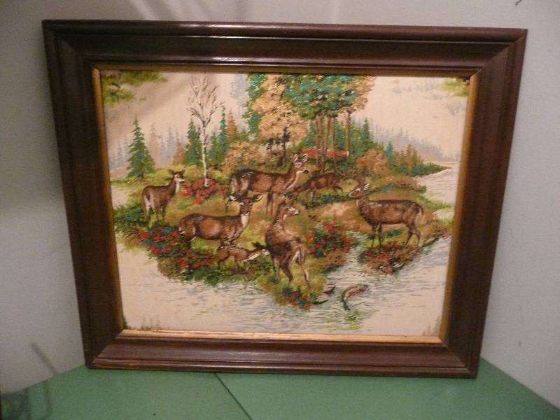 lot 30 image: Vintage Folk Art Tapestry (3D Deer) - Approx - See Pictures - Very Old Cool Piece
