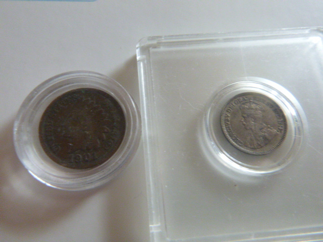 1901 Indian One Cent & 1918 Canadian 5 Cent