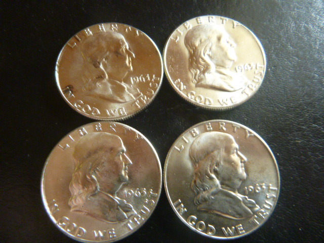 4 1963 Ben Franklin Silver Half Dollars
