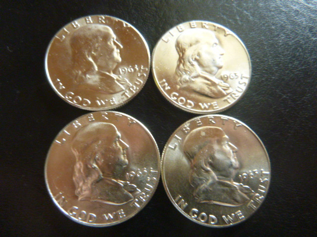 4 1963 Ben Franklin Silver Half Dollars