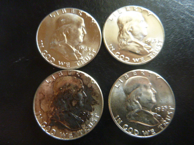4 1963 Ben Franklin Silver Half Dollars