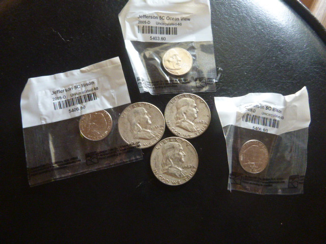 3 Ben Franklin Half Dollars & 3 Jefferson Nickels