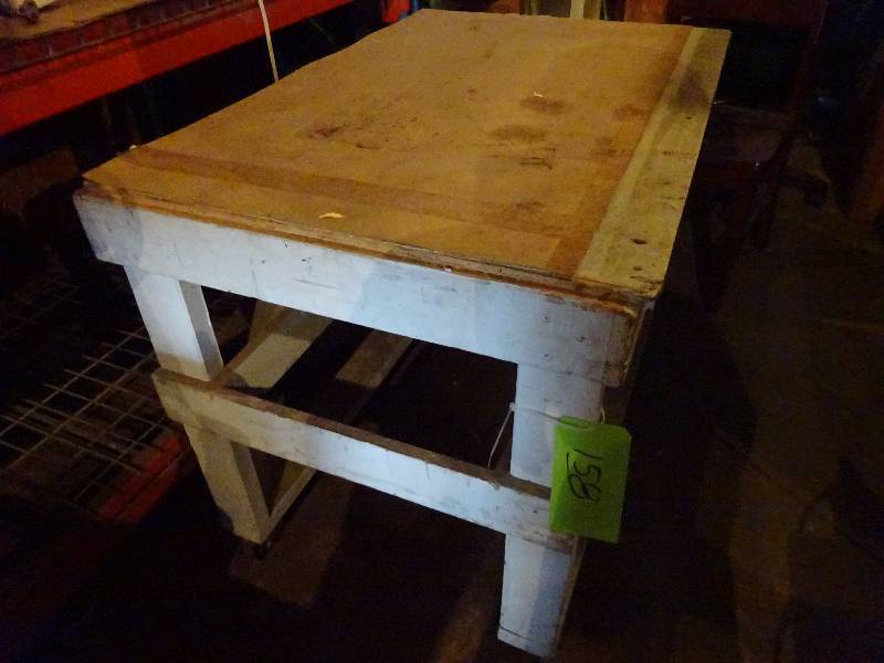 lot 158 image: Wood Table on Wheels