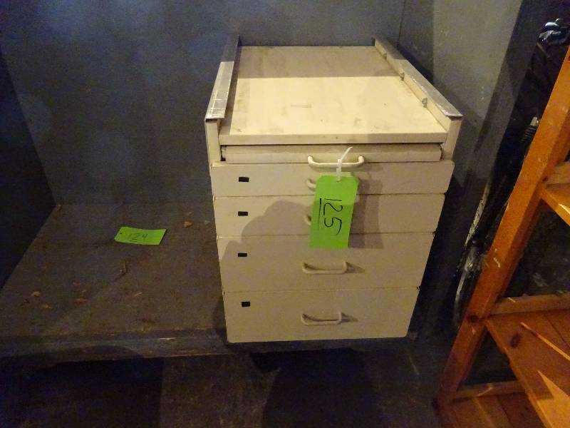 lot 125 image: 4 Drawer Wood Cabinet