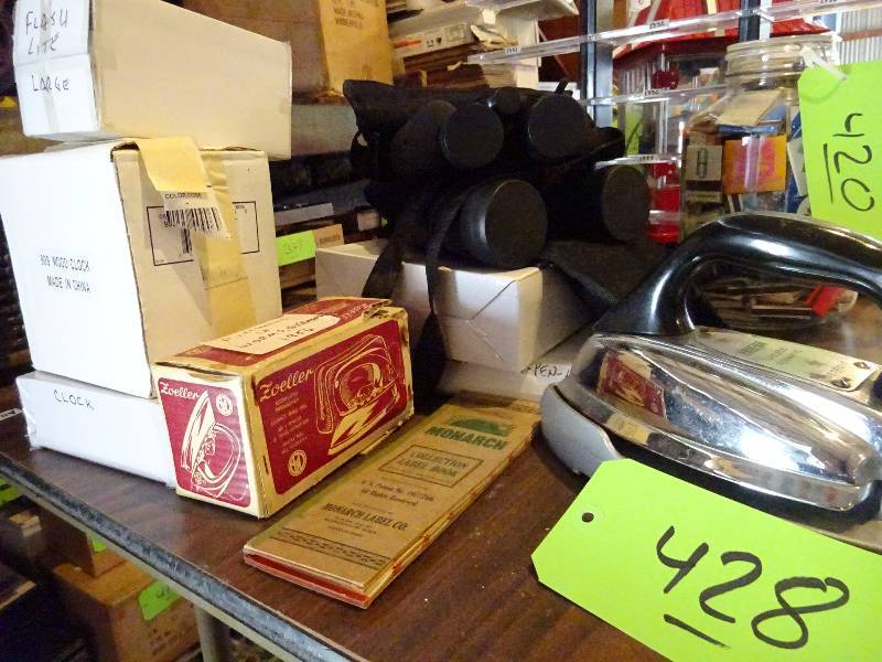 lot 428 image: Two Pairs Binos(New), Irons(Old), Stuff