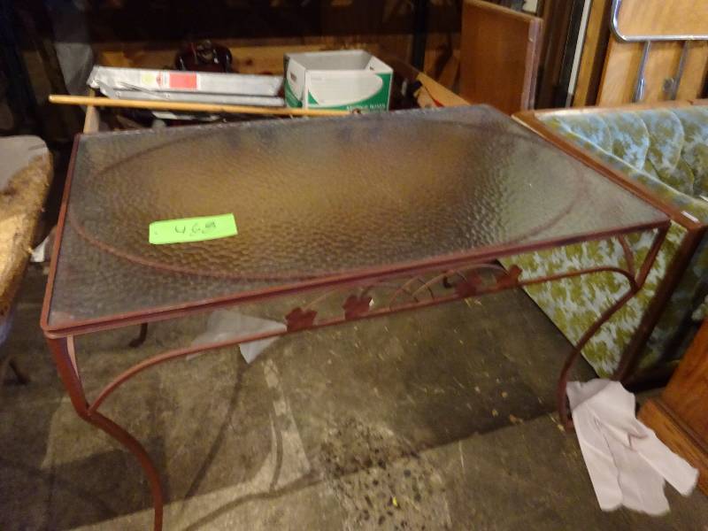 lot 468 image: Glass Top Wrought Iron Table