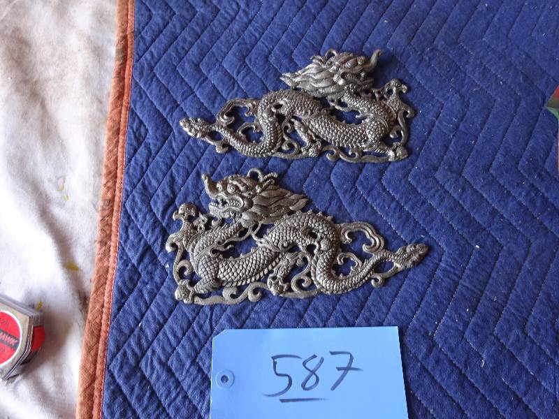 lot 587 image: Pair Metal Dragons