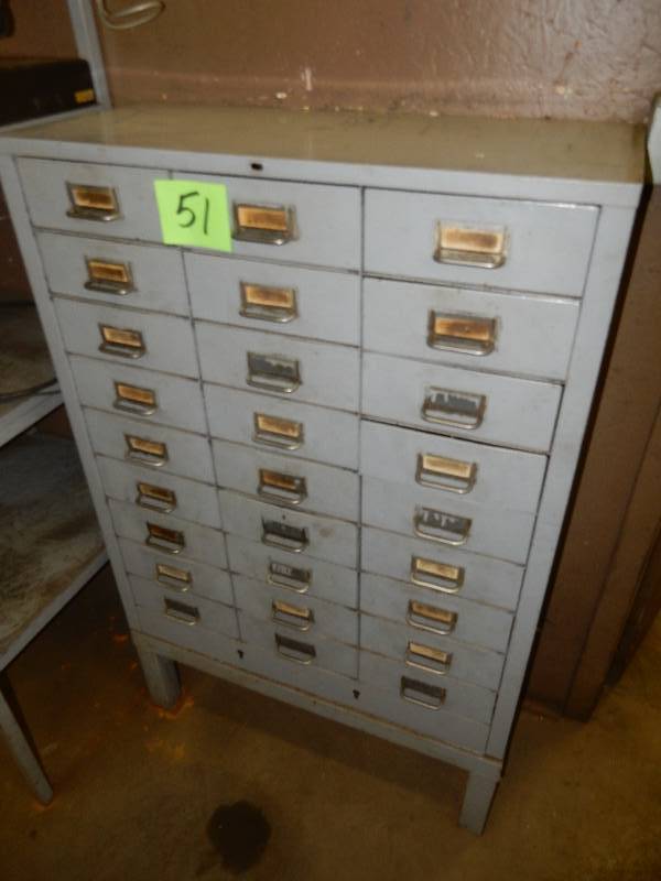 lot 51 image: 27 drawer parts cabinet.. VERY GOOD shape with stand