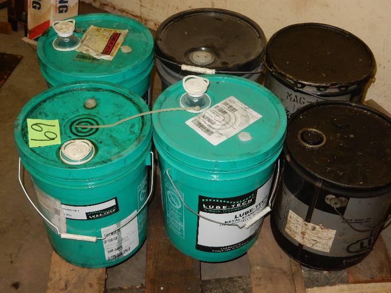 lot 69 image: Stamping, Drawing, lubrication Grease and Oil.. Partial and full 5 gallon pails
