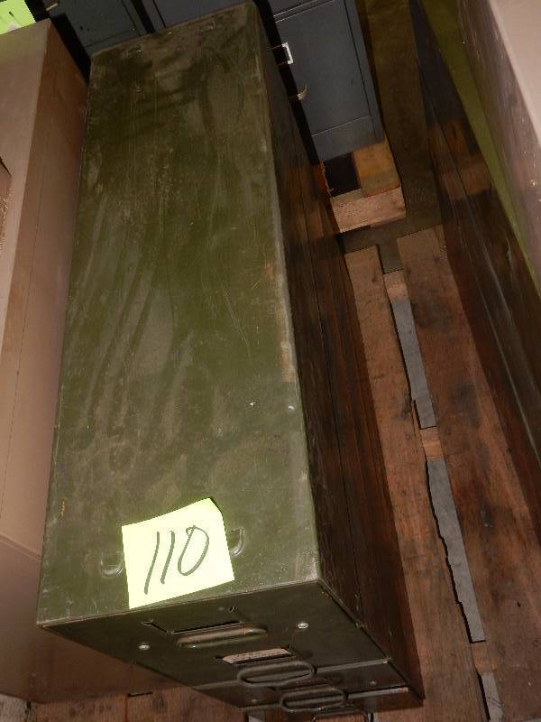 lot 110 image: 4 Green Metal File Cabinets.. Approx. 10 in x 6 in x 28 in d