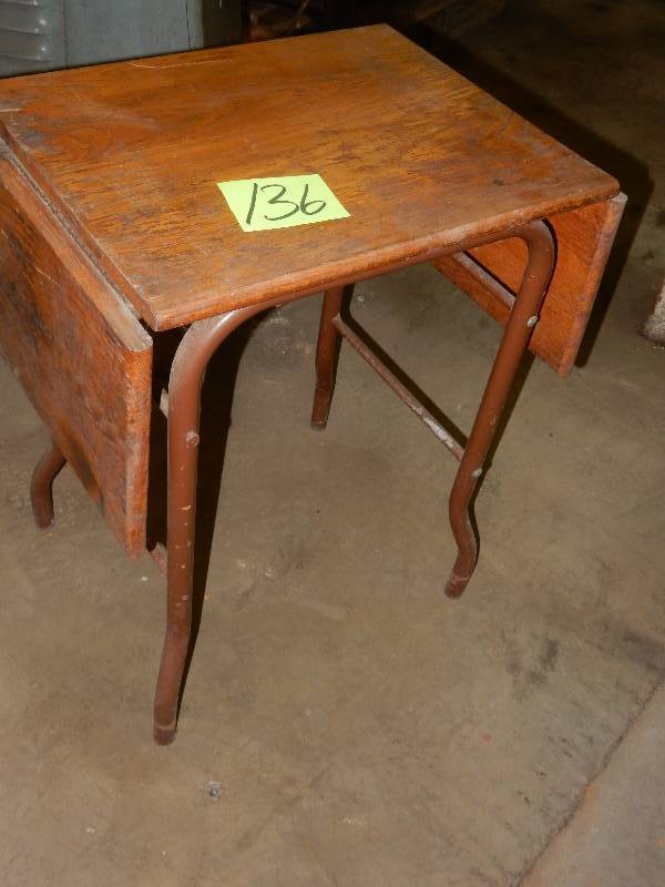 lot 136 image: Wood top  Type writer stand with drop leaves