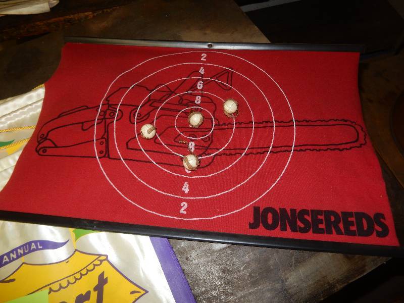lot 151 image: Osmond Shrine Banners, Jonserud ball toss game.. Advertising