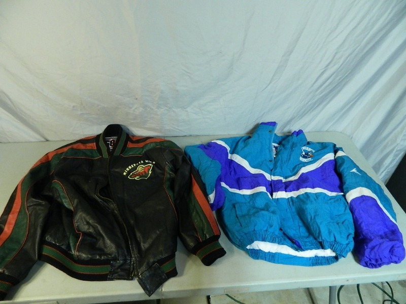 lot 29 image: Minnesota Wild Jacket and Vintage Charlotte Hornets Jacket