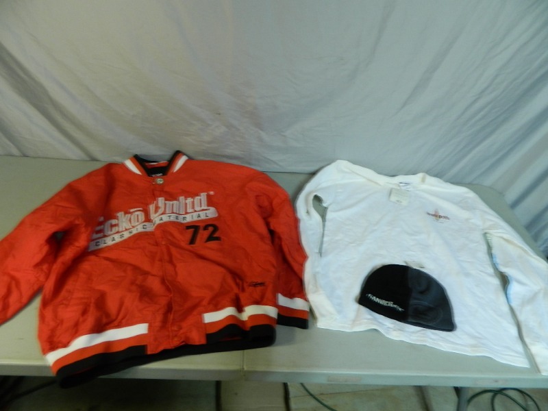 lot 40 image: Ecko XL Jacket, New Gander Mountain Hat,  and New Ron Jon Shirt
