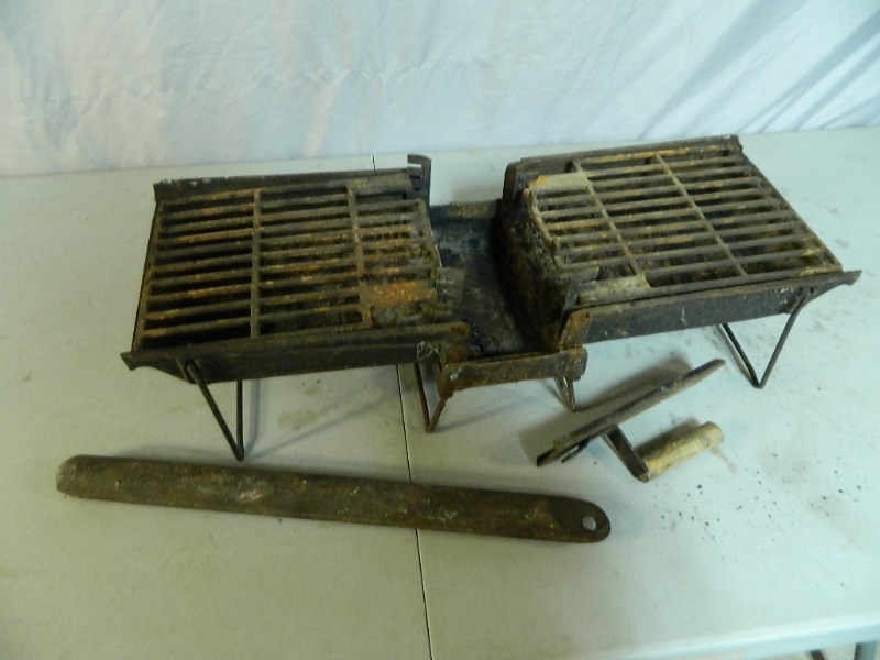 lot 42 image: Cast Iron Charcoal Hibachi Grill and Window Weight