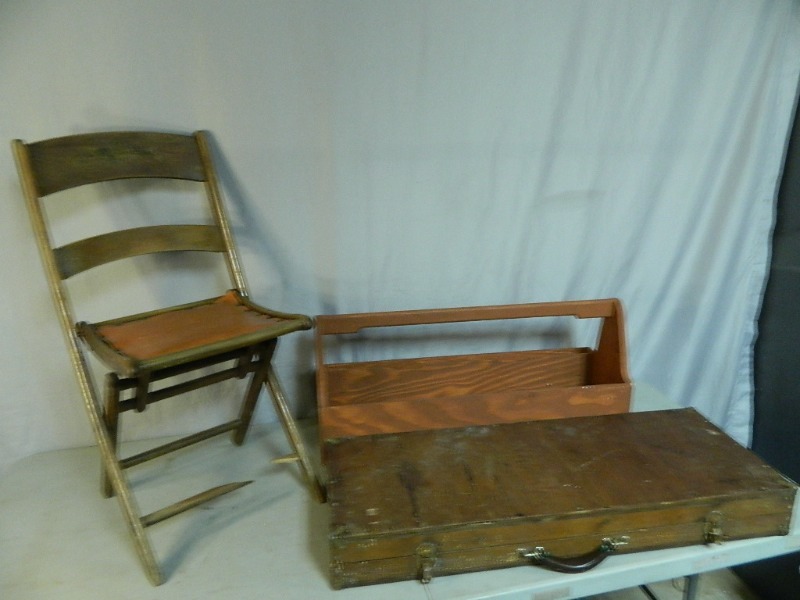 lot 97 image: Old Wood Chair, Case, Toolbox