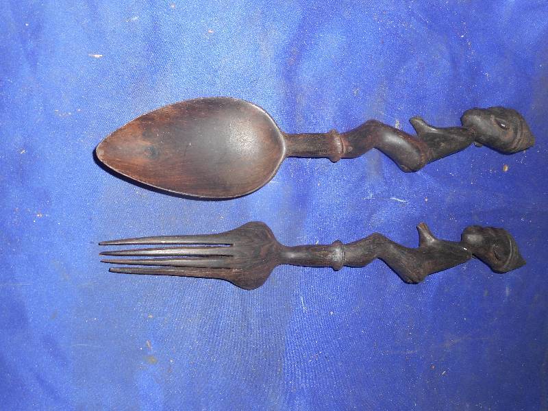 ANTIQUE WOODEN TIKI SPOON AND FORK
