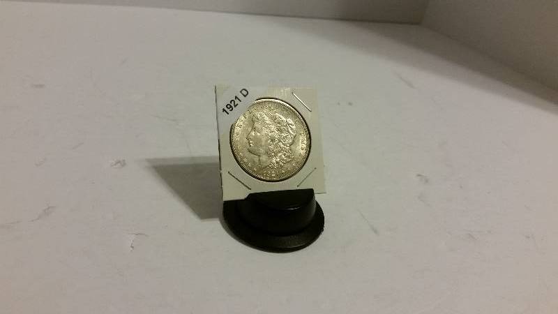 lot 85 image: 1921 D (Denver Mint) Morgan Silver Dollar - 90% Silver 10% Copper Carded - Only Morgan Year Ever Minted in Denver