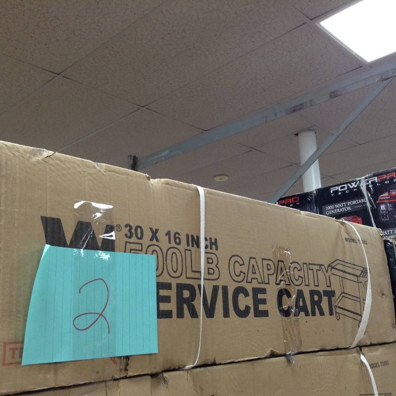 lot 2 image: Wen Two Shelf Service Cart Two 30-inch by 16-inch by 3-inch shelves provide a 500 pound total weight capacity