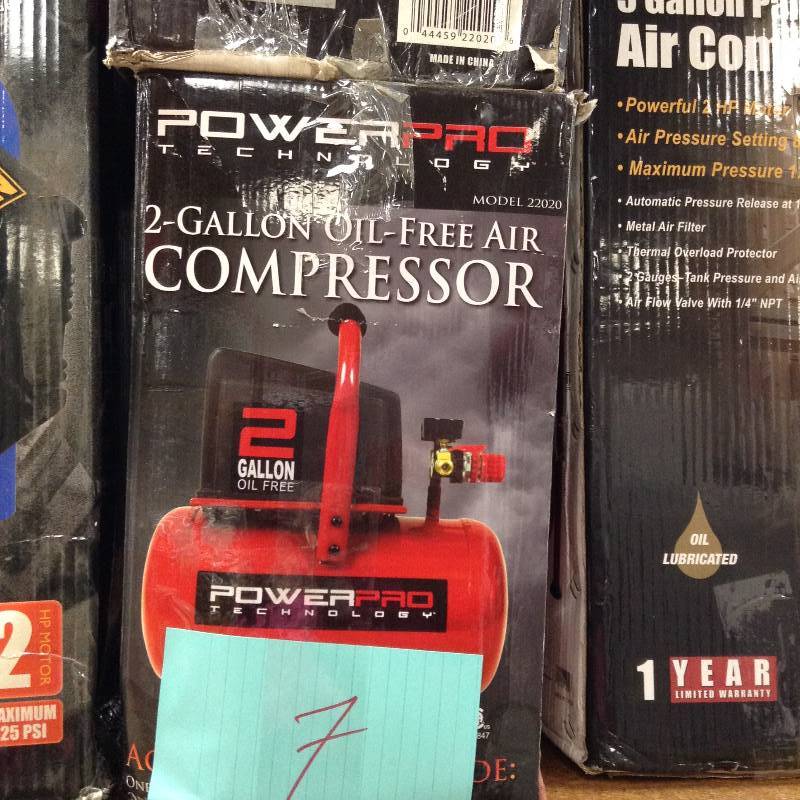 lot 7 image: PowerPro 22020 2 Gallon Oil Free Air Compressor open box not used compresssor only accessories not included