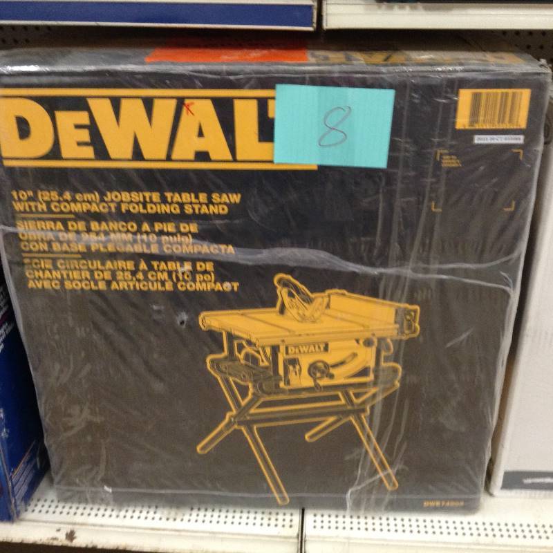 lot 8 image: DEWALT DWE7490X 10-Inch Job Site Table Saw with compact folding stand New