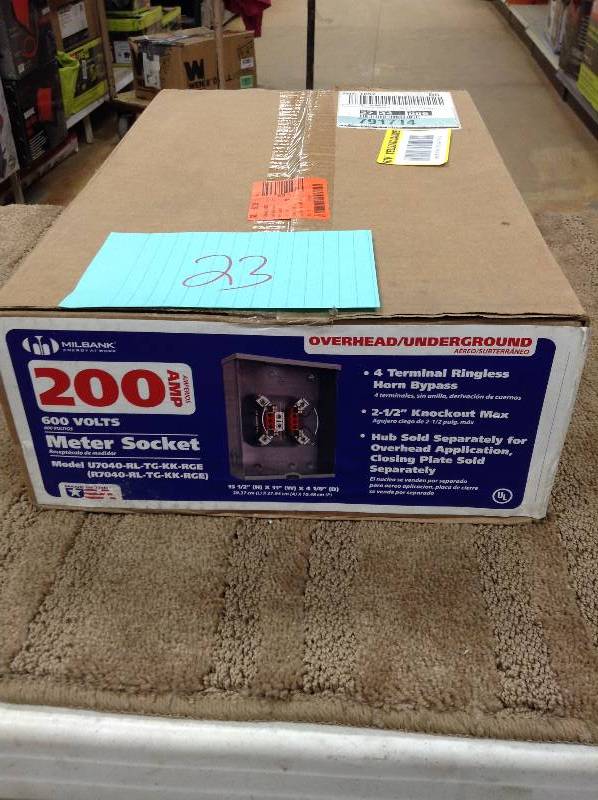 lot 23 image: Milbank Electrical Supplies 200 Amp 4 Terminal Ringless Overhead  New