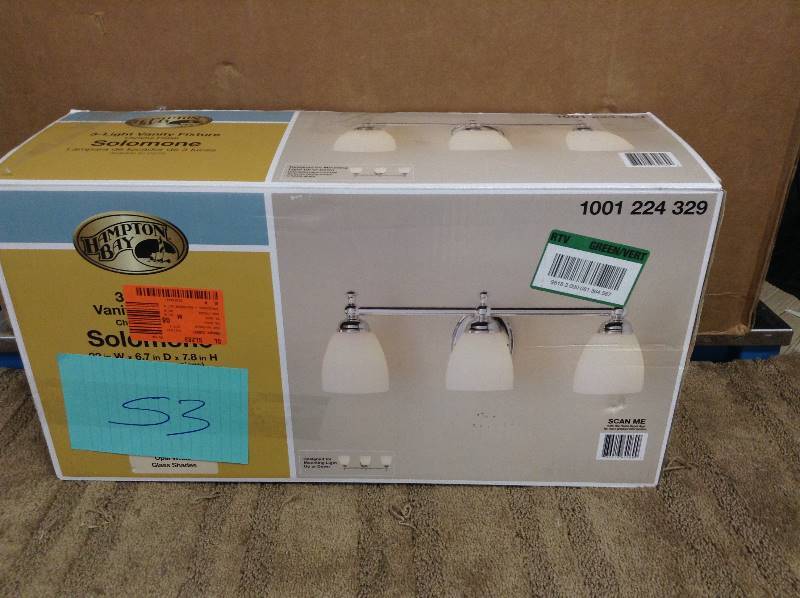lot 53 image: Hampton Bay 3 light vanity fixture solomone