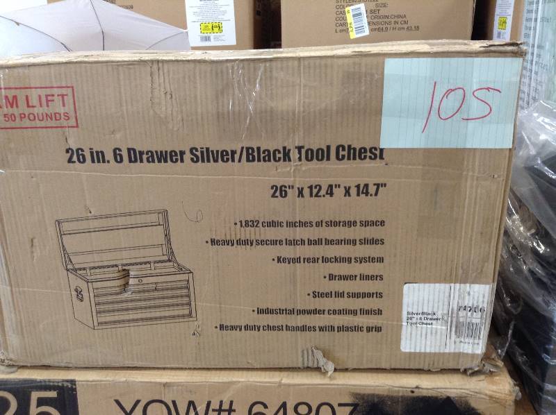 lot 105 image: WEN Pro Elite 26 Wide 6 Drawer Top Cabinet never used