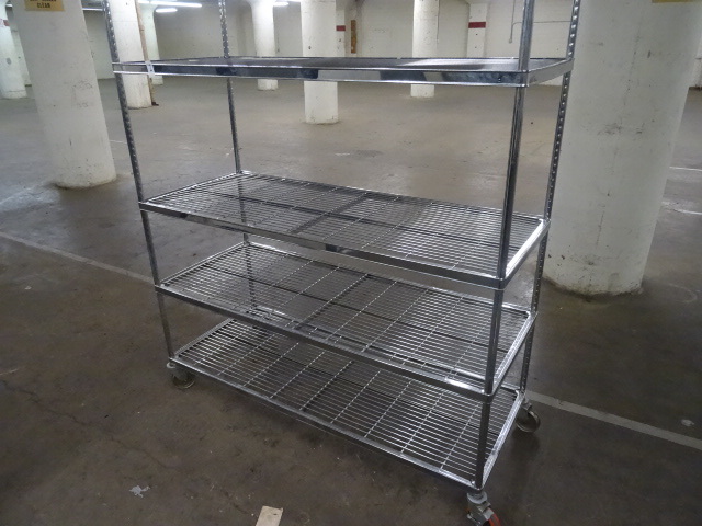 lot 2 image: 4 tier wire rack. Steel wheels. 60 ...