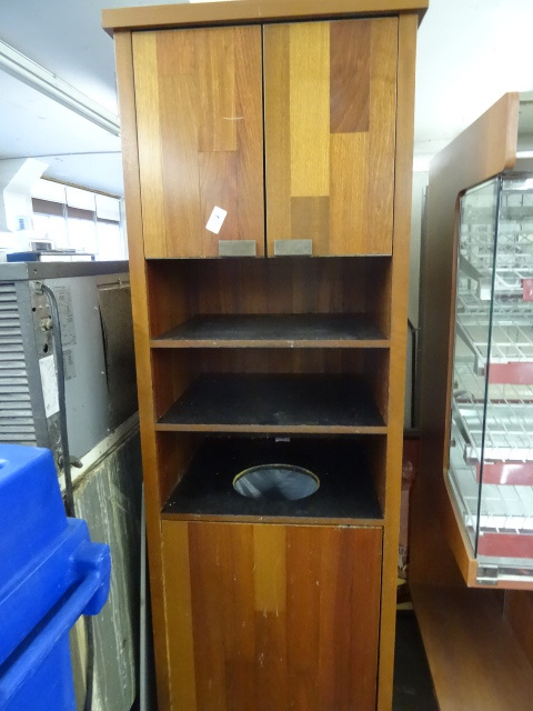 lot 17 image: Wood garbage  storage cabinet. 2 u...
