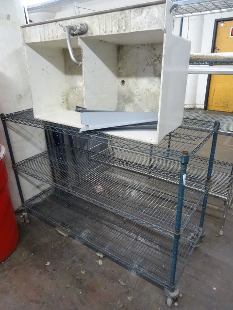 lot 42 image: 3 tier wire rack unit on wheels. 60...