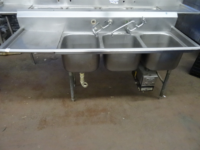 lot 50 image: 3 Basin stainless sink. 2 faucets. ...