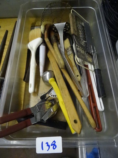 lot 138 image: Bin of misc kitchen utensils...