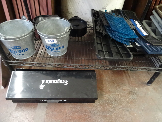 lot 230 image: Corona buckets. Bar top rubber mats...