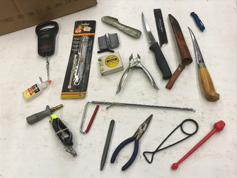 lot 93 image: Flat Of Assorted Fishing Tools, Sc...