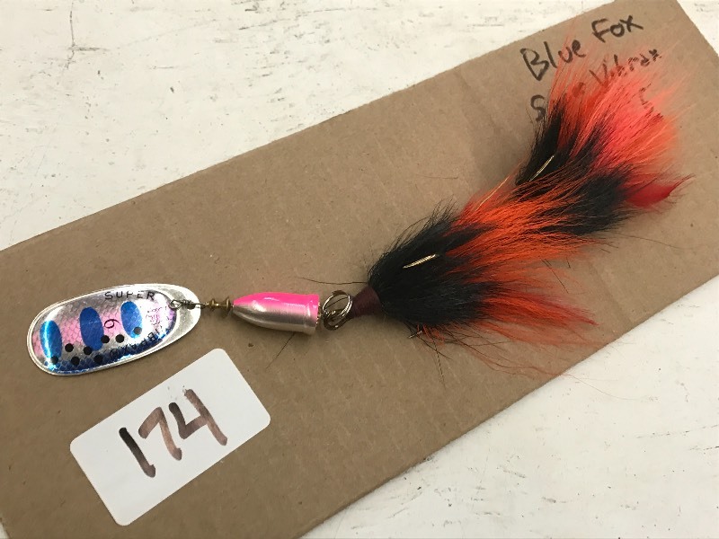 lot 174 image: (1) Blue Fox #6 Super Vibrax Muskie...