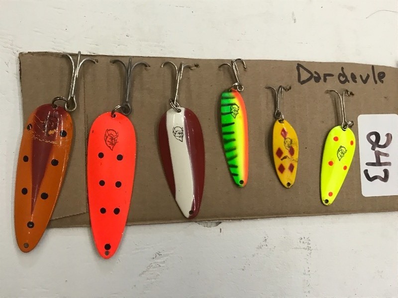 lot 243 image: (6) Assorted Dardevile Spoon Lures ...