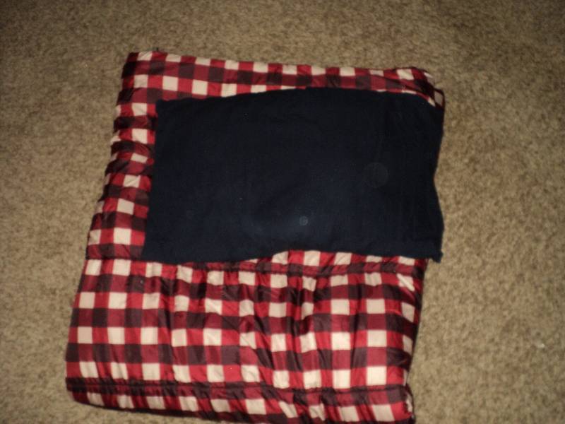 checkered sleeping bag and pillow...