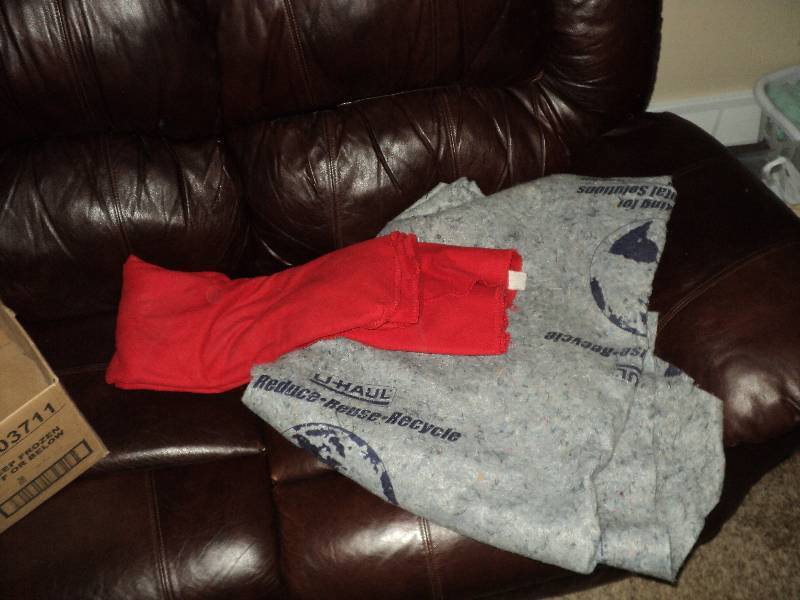 moving blanket and red blanket...